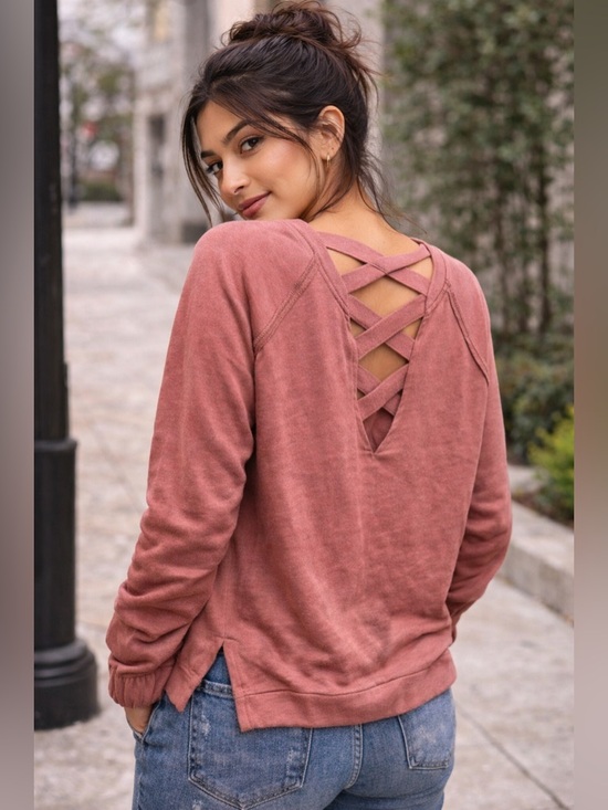 RACHEL Rachel Roy Tops - RACHEL ROY- Women’s Dark Red Sweatshirt with Crisscross back detail Size Small